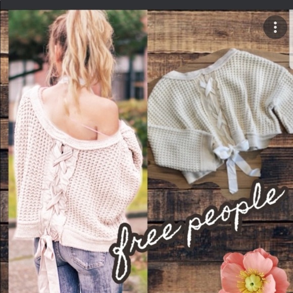 Free People Sweaters - Free People Cream Large Knit Cropped with Laced Up Back Sweater